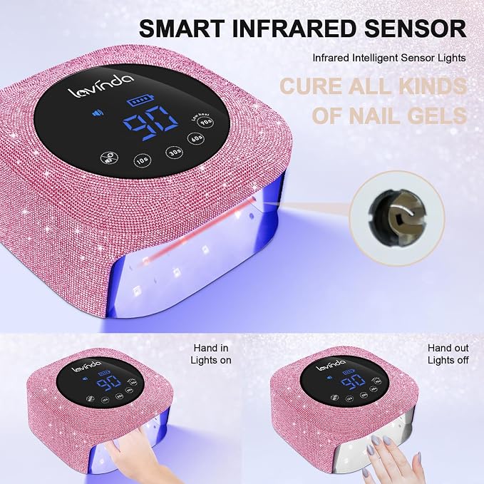 Lavinda UV Nail Lamp 54W, Cordless Gel UV Led Nail Lamp for Gel Nail Polish & 35000RPM Electric Nail File for Acrylic Gel Nails, Cordless Portable Nail Drill