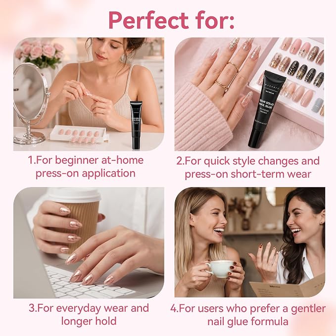 Makartt Press On Nail Glue: 10ML, 20s Air Dry, Semi Solid No Mess,Hema-Free | No UV Lamp Needed, Strong & Long-Lasting, Gap-Filling for Flat or Curved Nails, Adjustable for Beginners, Precise Control