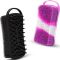 MtBoi 2 PC Silicone Body Scrubber, 2 in 1 Exfoliating Shower Bath Scrubber, Soft Silicone Loofah for Sensitive Skin, Shower Hair Scalp Massager, Easy to Clean, Lather Well (Black&Purple)