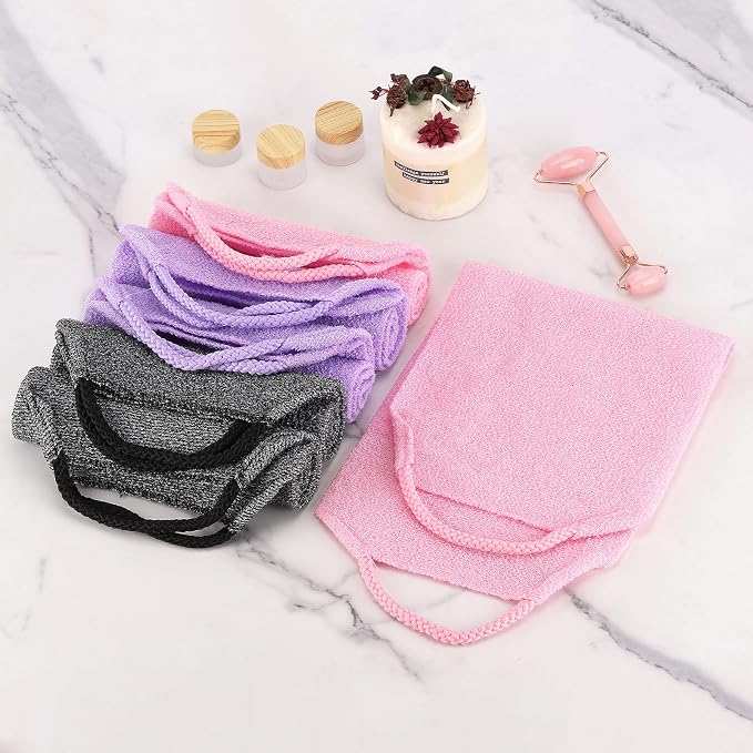 2Pcs Exfoliating Back Scrubber with Handles Body Scrubber Towel for Shower Nylon Back Exfoliator Washcloth Washer for Men Women (Purple)