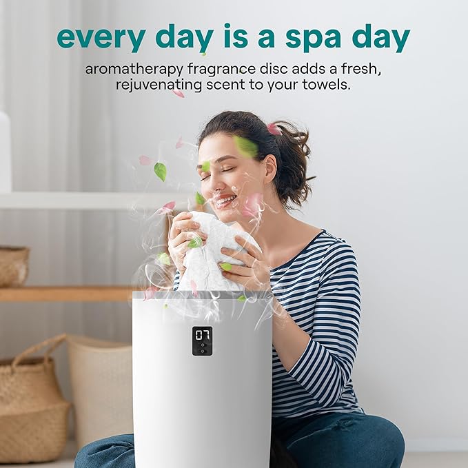 SereneLife Towel Warmer & Blanket Warmer, Single Touch Hot Towel Warmer with LED Ring, Timer, Auto Shut Off, 21.5" Bathroom Towel Warmer with 20L Capacity Fits 2 Towels, Includes 2 Fragrance Discs