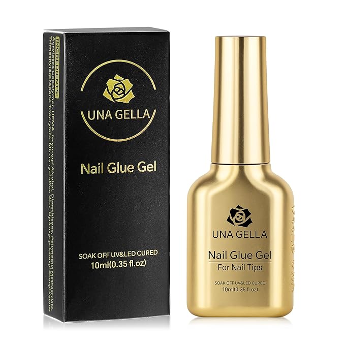 UNA GELLA 6 in 1 Gel Nail Glue U V for Nails Tips 10ml Long Lasting | Super Strong Brush On Glue for Base Blooming Gel for Clear False Nail Tips and Press on Acrylic Nails Need Light Cured