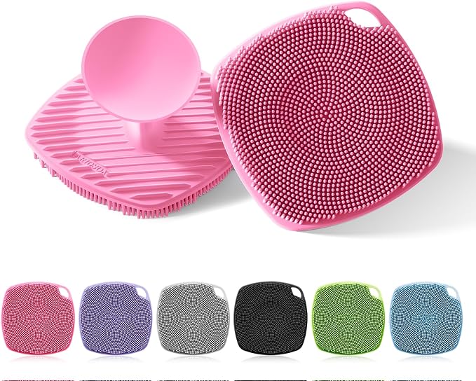 Silicone Body Scrubber, Bath Brush,Gentle Texture Exfoliating Body Scrubber for Men and Women On Sensitive Skin, Soft Scrubber Builds Up Lather, Getting a Deep Skin Clean (Pink)