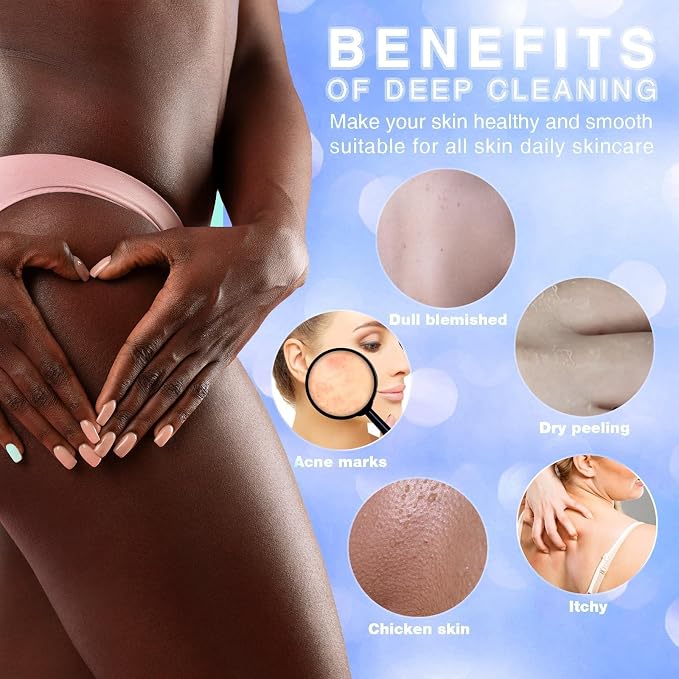 UJFQBH 3 Pieces African Bath Sponge African Net Long Net Bath Sponge Exfoliating Shower Body Scrubber Back Scrubber Skin Smoother,Great for Daily Use (Brown、Blue、Green)