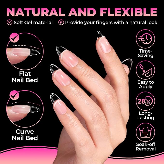 UNA GELLA 510Pcs Almond Gel Nail Tips 15 Sizes Pre-Etched Full Cover | Almond Clear Press on Nails Acrylic False No C Curve Nail Tips for Press on Nail Extensions Home DIY Salon
