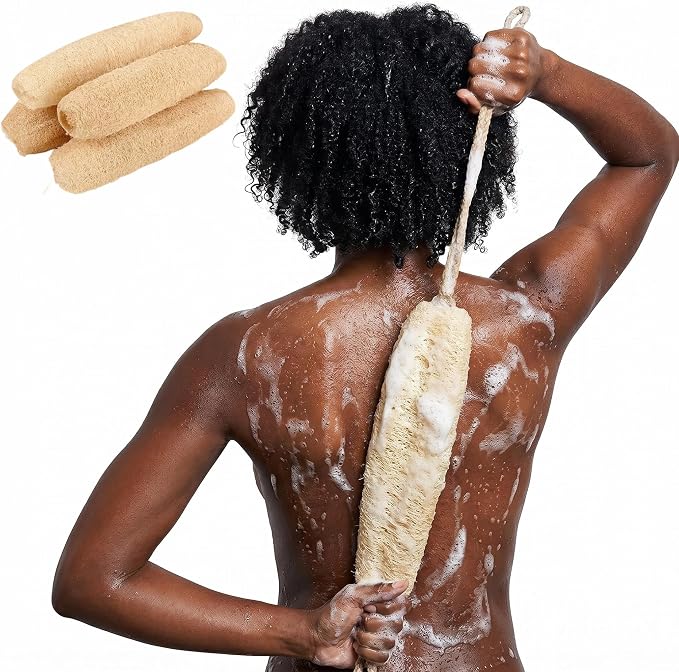 4Pack Natural Organic Loofah Bath Sponge14''-16'' Exfoliating Body Scrubber for Men and Women Shower Scrub