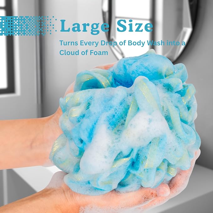 Extra Large Luxury Shower Loofah, (Set 3 Pack,75g) with Silicone Face Scrubber | Exfoliating Bath Sponge Loofa Pouf for Women & Men, Creates Rich Foam for spa Like Bath exprience