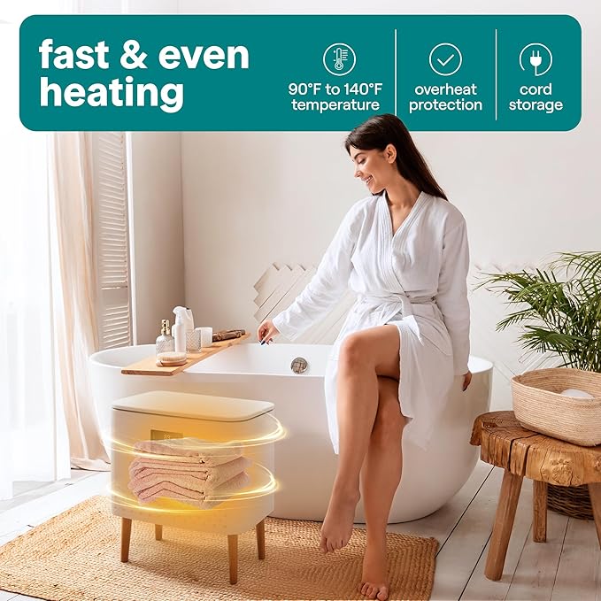 SereneLife Rectangular Towel Warmer Bucket, Large Capacity Blanket and Towel Warmer for Bathroom, Single-Touch Control, Energy-Efficient Design with Auto Shut-Off, 20L Capacity, White