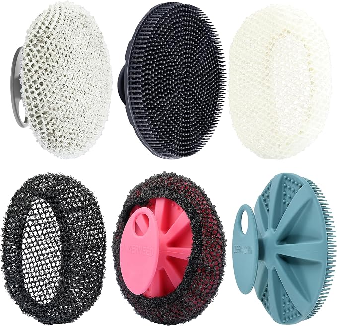 Food-Grade Silicone Body Scrubber with Exfoliating Net Sponge Case, 4pcs | Handheld Bath Cleansing Scrub Shower Brush Set For Women Men, All Skin Types, Deep Clean, Lather Well, INNERNEED