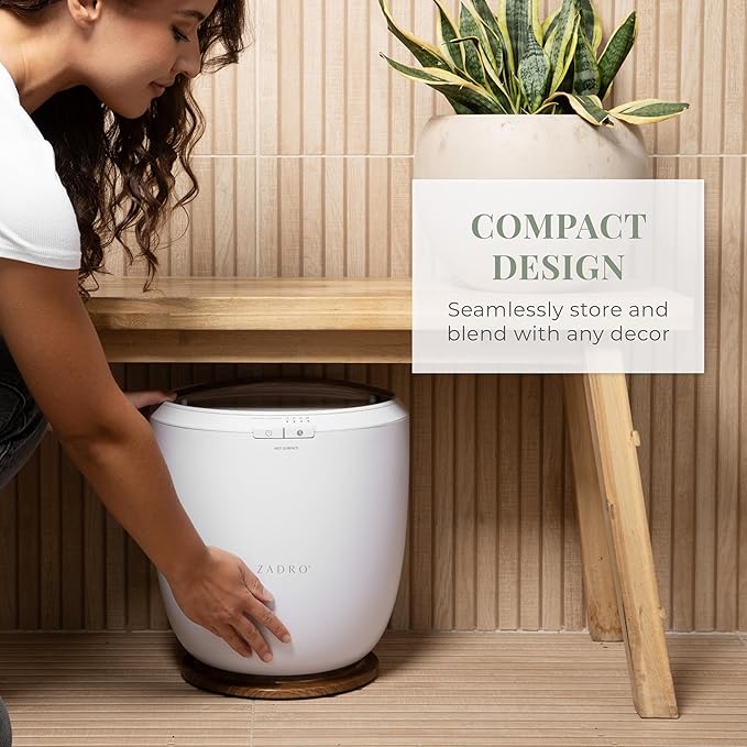 Zadro Countertop Towel Warmer with Stainless Steel Bucket for Spa and Bathroom, Timer 15/30/45/60 Minutes, Fits 1 Large Towel, Blanket, Bathrobe, PJs (White/Oak)