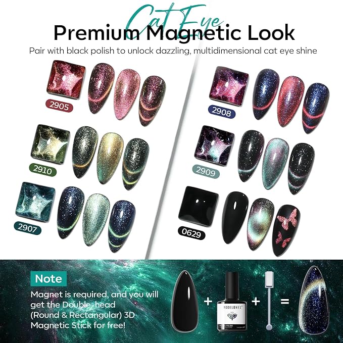 modelones Cat Eye Gel Nail Polish Set Glitter 6Colors Red Green Yellow