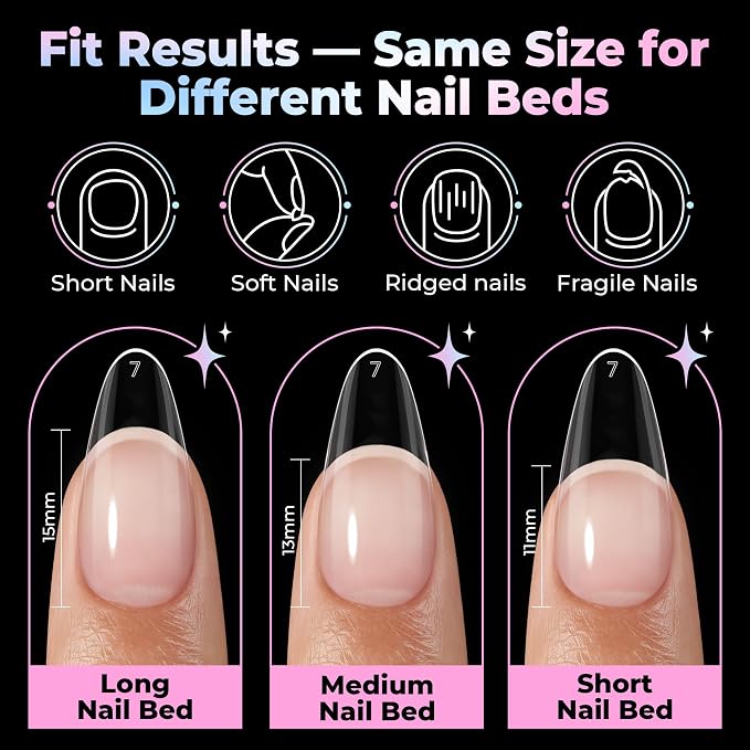 UNA GELLA Almond Nail Tips Medium 15 Sizes 300PCS Pre-Etched Full Cover | Gel Nail Tips Almond Shape Easy Salon Press On Nails Long-Lasting Hold Fake False Nails Snug Fit