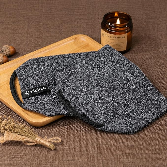 Yiclick Exfoliating Washcloth Towel with Handle, Back Scrubber for Shower, Exfoliating Body Scrubber Exfoliator, Japanese Wash Cloth for Body Scrub, Bath Sponge Loofah Luffa Washer Exfoliator