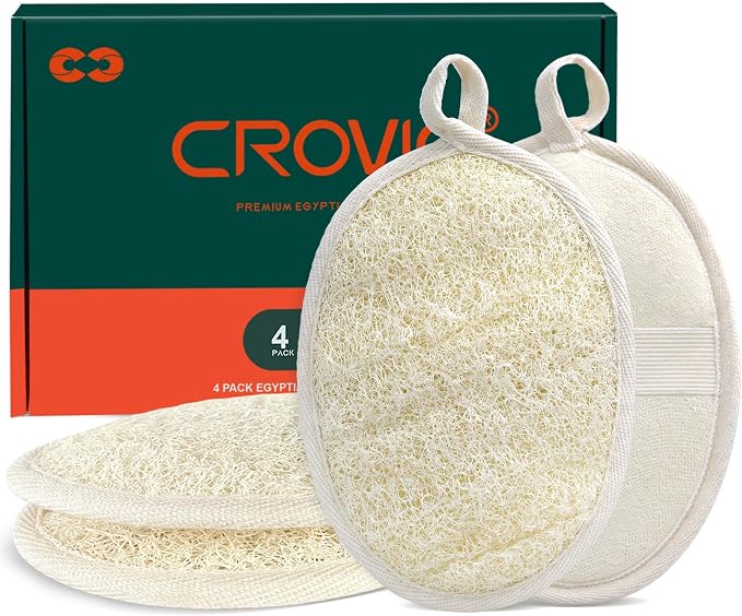 Natural Exfoliating Loofah Body Scrubber for Women and Men, Made with Premium Luffa Natural Shower Loofah Sponge which Cleanse You Comfortable, Relax for Bathing-4 Count（Pack of 1）