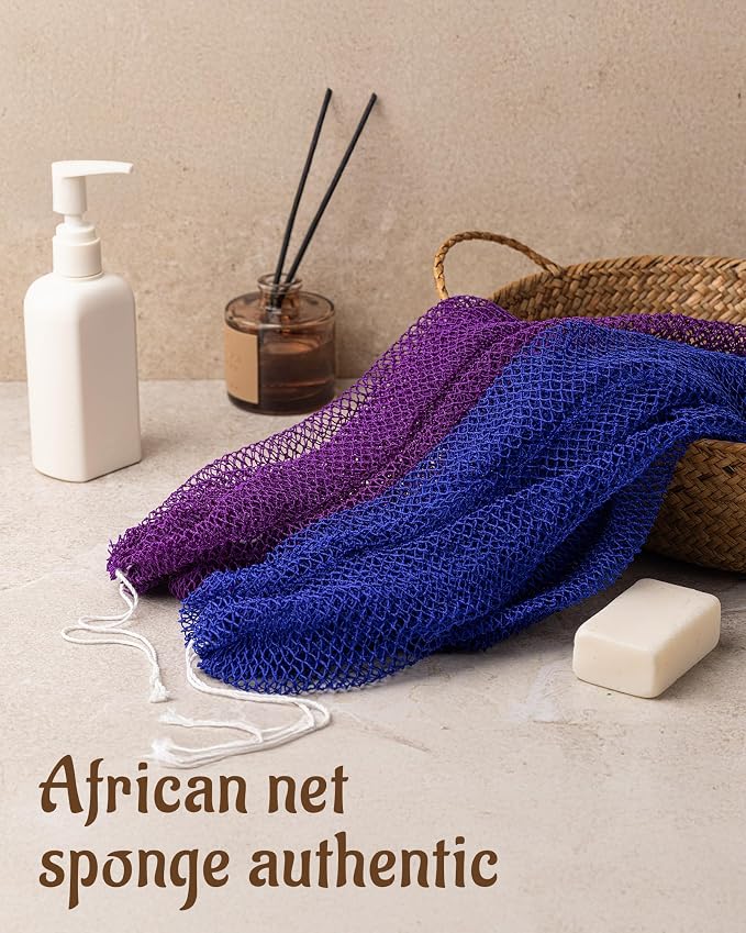 Yiclick African Net Sponge Authentic with Knots 2 Pack - Exfoliating Washcloth Towel, Back Scrubber for Shower Bath, Exfoliating Body Scrubber Exfoliator, African Rags Wash Cloth Loofah Lufa Sponge