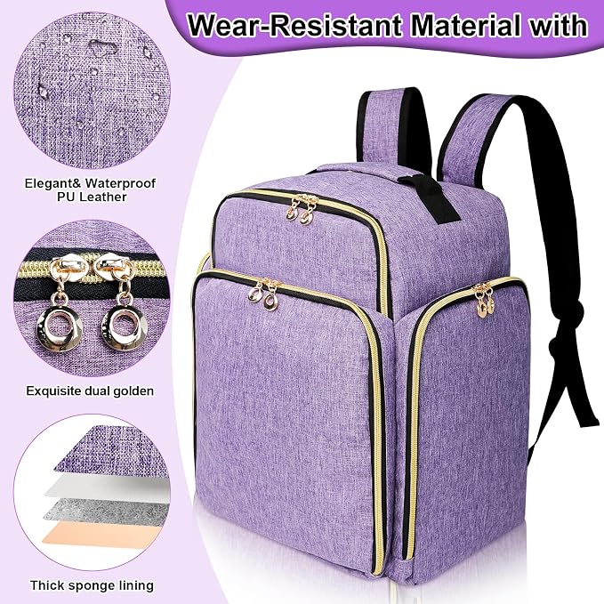 Nail Polish Organizer Backpack Holds 126 Bottles& Nail Lamp, Extra Large Nail Kit Supplies Organizer Bag with 3 Removable Cases, Portable Nail Organizers and Storage for Travel (Noble Purple)