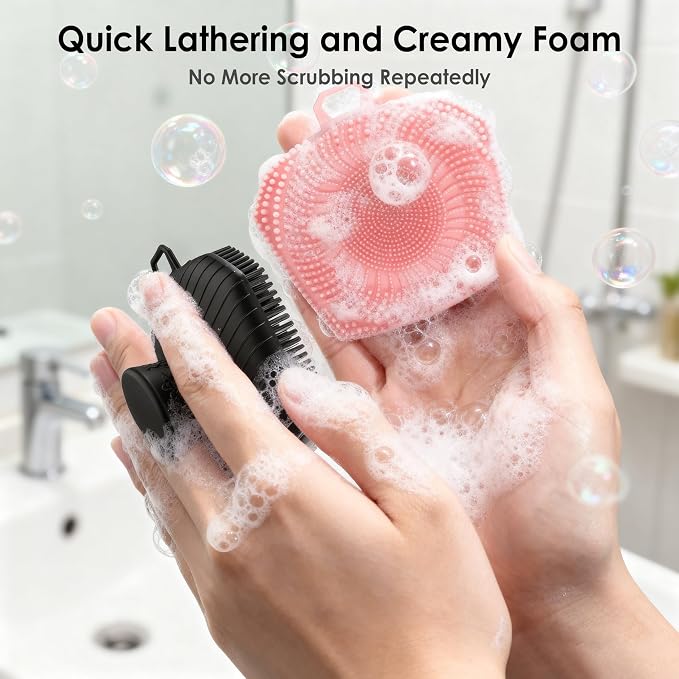 RamPula Face Scrubber, Silicone Exfoliating Brush for Men Women, Facial Cleansing Brush, Manual Waterproof Cleansing Skin Care, Blackhead Removing Pore Cleansing Massaging Face Brushes - Pink | Softening,Massage,Smoothening,Pores,Cleansing,Exfoliating