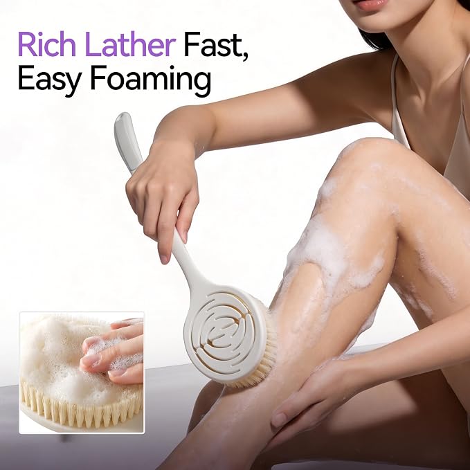 Shower Brush for Body, Long Handle Back Brush Back Washer for Shower White | Hollow drainage structure accelerates air drying, effectively avoiding bacterial growth and Quick Drying