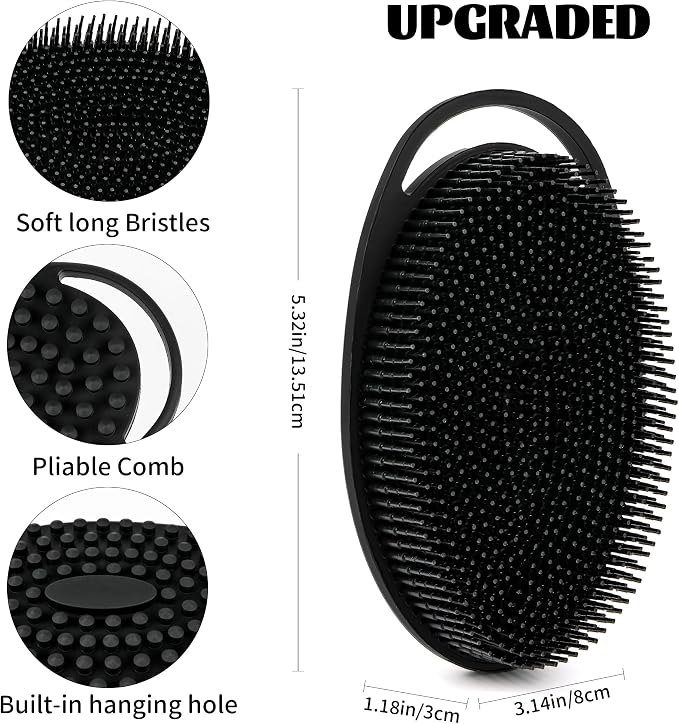 Soft Silicone Body Scrubber Loofah - 2 Pack Gentle Loofah Alternative, Fast-Drying, Hygienic Shower Brush Body Wash Scrubber for Sensitive Skin, Lather Well, Easy to Clean, Black and Pink