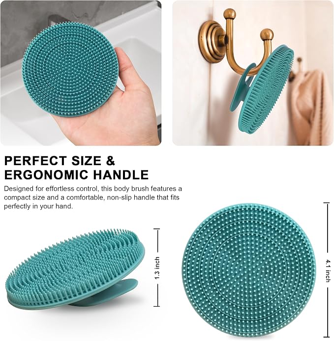 INNERNEED Silicone Body Scrubber Gentle Exfoliating Brush Set, Green+ Pink | INNERNEED Food grade Deep Cleansing Shower Scrub for All skin types, More Hygienic and Well Lather