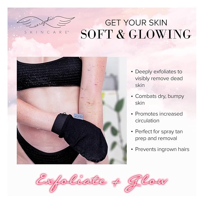 Seraphic Skincare Original Premium Exfoliating Mitt for Body (1pc) – 100% Vegan Viscose Traditional Body Scrub Glove Kessa Korean Washcloth – Body Exfoliator for Self-Tan Removal & Keratosis Pilaris