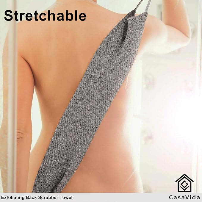 Exfoliating Back Scrubber for Shower, Pink + Wine Red, 2 Pack | Nylon Bath Towel Washer, Exfoliating Washcloth, Japanese Stretchable Strap, Body Exfoliation