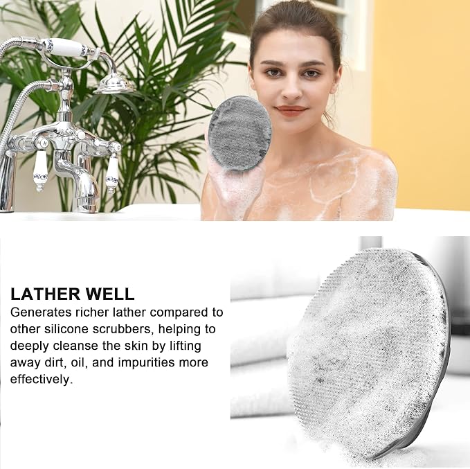 INNERNEED Silicone Body Cleansing Brush Exfoliating Scrubber, Gray | Gentle Massage, Deep Clean, Hygienic Shower Scrub Brush Soft Bristles for All Skin Types, Easy to Hold