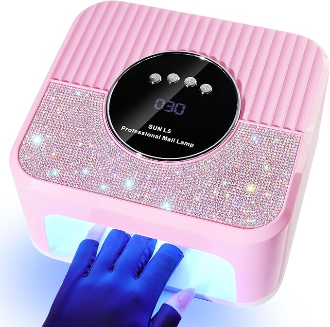LIMEGIRL UV LED Nail Lamp Kit for Gel Polish Professional Fast Curing Pink Dryer Light Set with Protection Gloves Nail Art Cure Machine for Manicure Pedicure at Home and Salon