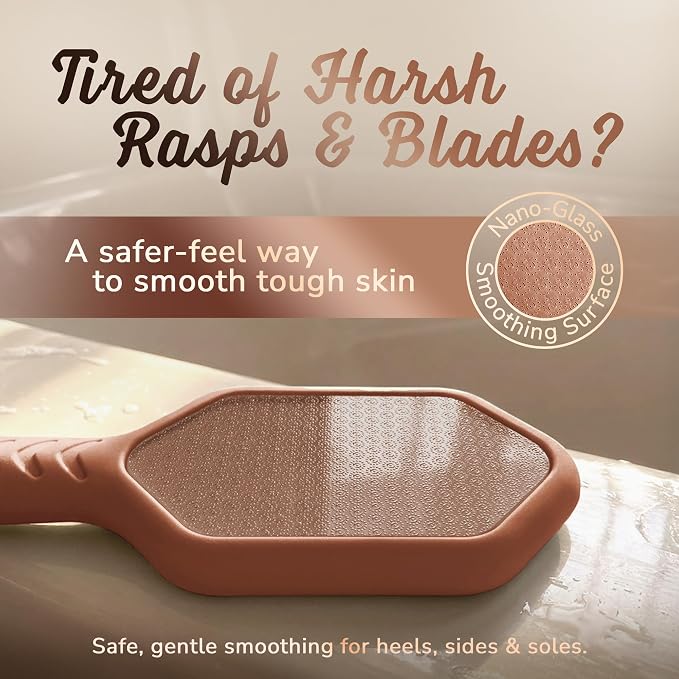 SILKLE Nano Glass Foot File - Foot Callus Remover for Feet & Foot Scrubber | Silicone Grip for Non-Slip Control - Foot Scrubber for Dead Skin, Heel Scraper for Cracked Heels & Foot Exfoliator - Brown