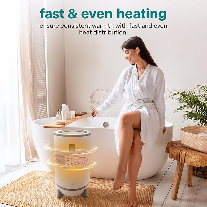 SereneLife Towel Warmer & Blanket Warmer, Single Touch Hot Towel Warmer with LED Ring, Timer, Auto Shut Off, 21.5" Bathroom Towel Warmer with 20L Capacity Fits 2 Towels, Includes 2 Fragrance Discs