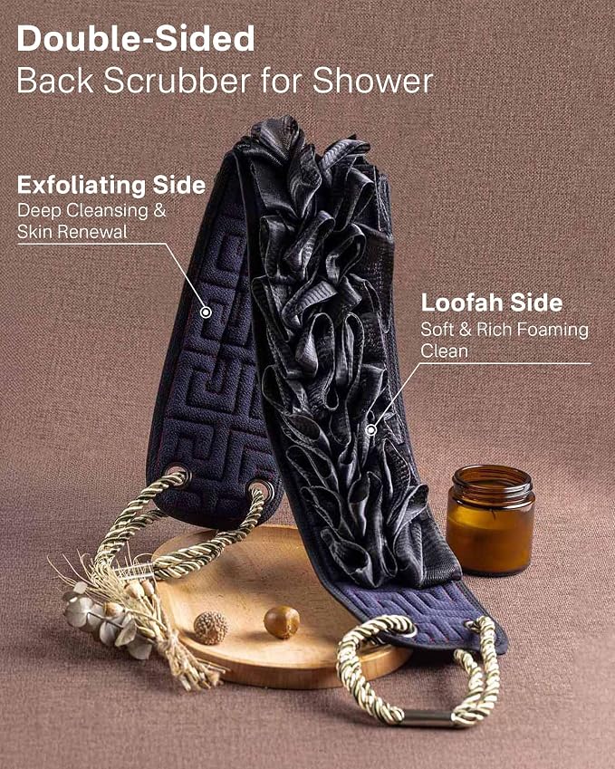 Yiclick Back Scrubber for Shower, Exfoliating Washcloth Towel with Handle, Body Scrubber Exfoliator, Bath Sponge Loofah Luffa, Back Washer Wash Cloth for Men Women, Korean Exfoliate Body Scrub