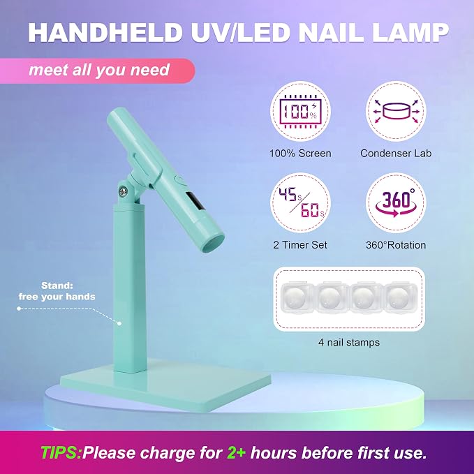 Mini UV Light for Nails,Portable LED Flash Cure Lamp for Gel X Polish, Small Handheld Magnetic Uv Pen for Single Finger, Nail Curing Lamp with Stand for Starter Salon DIY/Home Manicure/Travel
