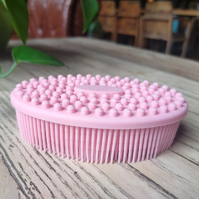 Premium Sensory Brush for Kids or Autism,Soft Silicone Body Scrubber,2 in 1 Sensory Room Occupational Therapy Sensory Brushes,Silicone Loofah,Pet Shower Brush Bath Brush Shampoo Brush(Big Oval-Pink)