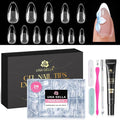 UNA GELLA Medium Almond Gel Nail Tips and Glue Kit, 216Pcs Pre-buffed Soft Gel Fake Nails with Air Dry Adhesive, Uv Lamp Free Complete Manicure Prep Kit for Beginners Extensions Press On Nails