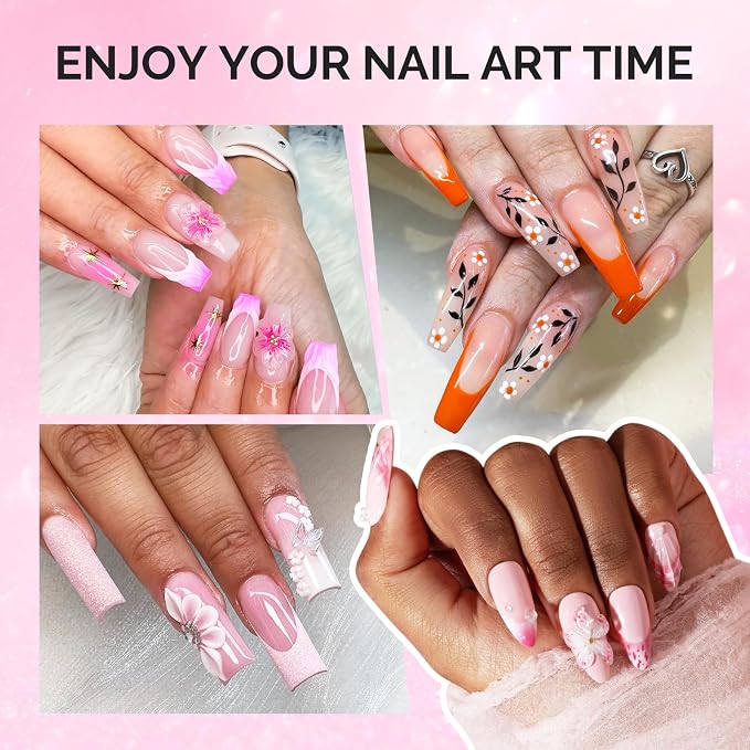MelodySusie 3Pcs Acrylic Nail Brush Set, Size 8/10/14 with Brush Holder, Nail Art Brushes for Acrylic Application Powder Nail Extension and 3D Carving, Nail Art Tools for DIY Home Salon, Pink-Silver