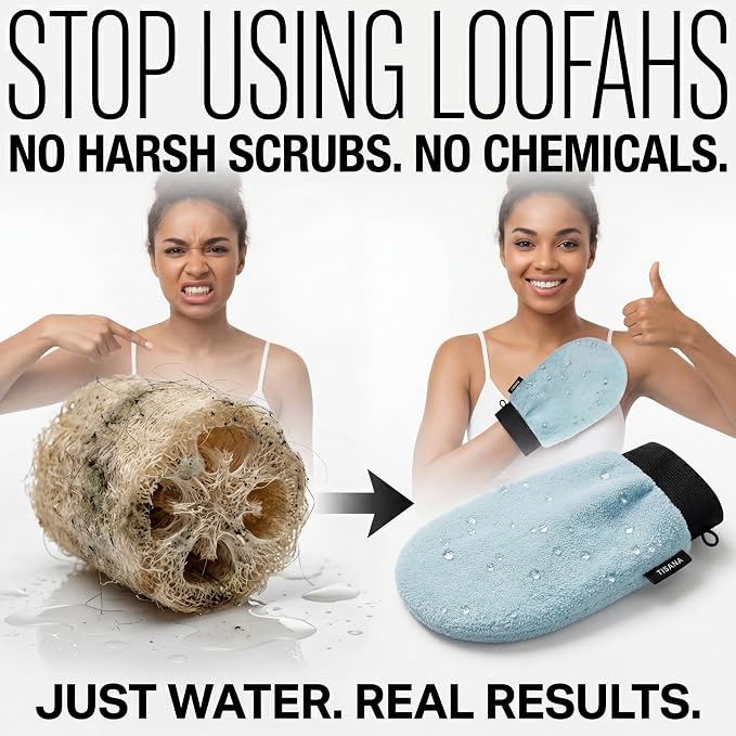 Exfoliating Glove for Shower – Dual-Sided Scrubber Mitt – Deep Exfoliation Washcloth Mittens – Dead Skin & Tan Remover for Body – Body & Face Exfoliator Loofah Wash Cloths for Showering (5-Pack)