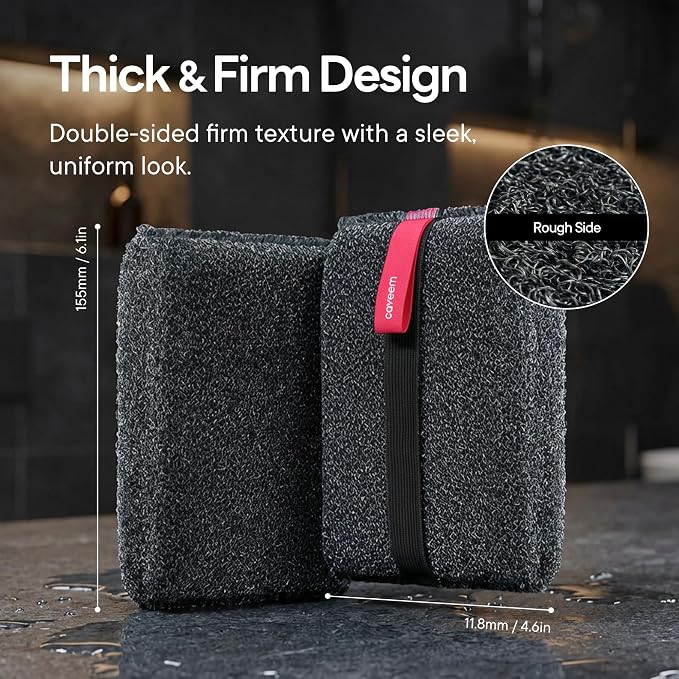 Caveem Exfoliating Body Scrubber, Bath Body Scrubber, 2 Pack, Dark Grey