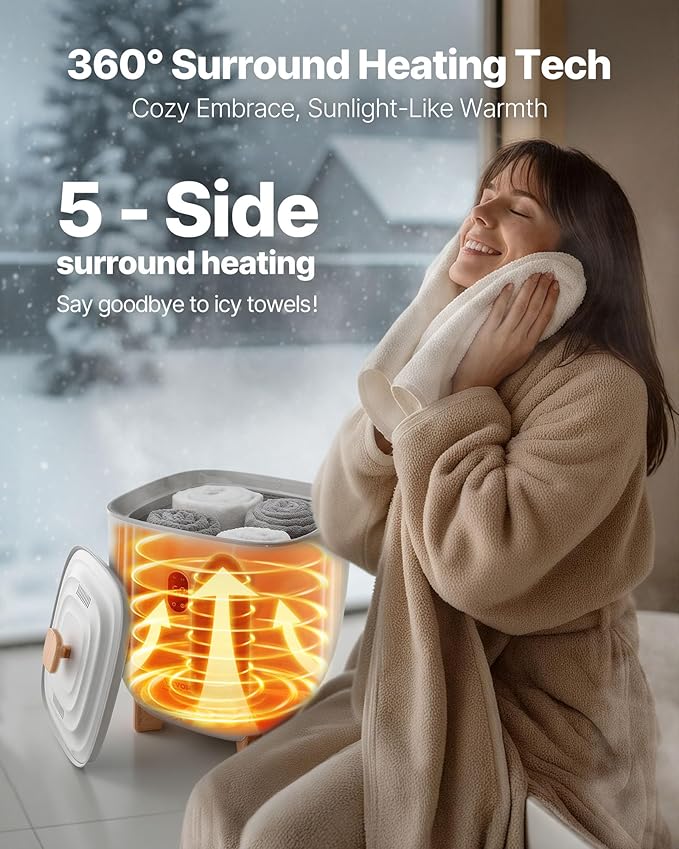 VEVOR Towel Warmers for Bathroom, 25 L Towel Warmer Bucket with Auto Shut Off for Spa Fits up to 5 Oversized Towels, Blankets, Clothes, Bathrobes, PJ's and More, Gray