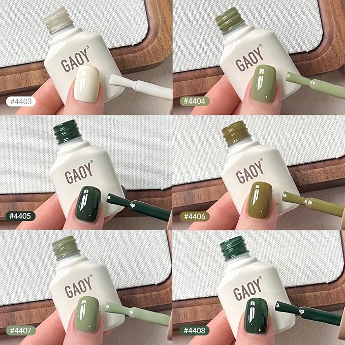 GAOY Rainforest Green Gel Nail Polish Set, 6 Colors White Moss Emerald Dark | UV Lamp Required, Pigmented, Long Lasting, Easy to Apply, Salon Manicure at Home, Gift for Women