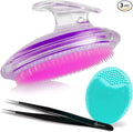 Dylonic 3pk Exfoliating Brush and Precision Tweezers for Ingrown Hair Treatment for Bikini Area, Razor Bumps Shaving Irritation - Silicone Scrubbers Gift Set, Body + Face Skin Exfoliator Brush