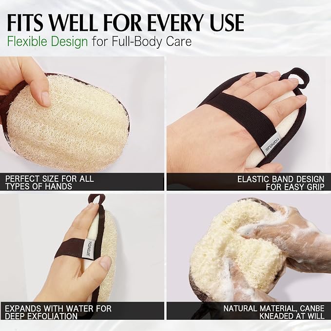 YIQINGJIE Upgraded Large Natural Exfoliating Loofah Body Scrubber (2 Pack), Egyptian Loofah for Men, Suitable for Full-Body Bath and Face Scrubber, Black