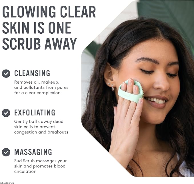 Sud Scrub® Body Scrubber + Face Scrubber + Extender Handle + Shower Hook Set (Charcoal)