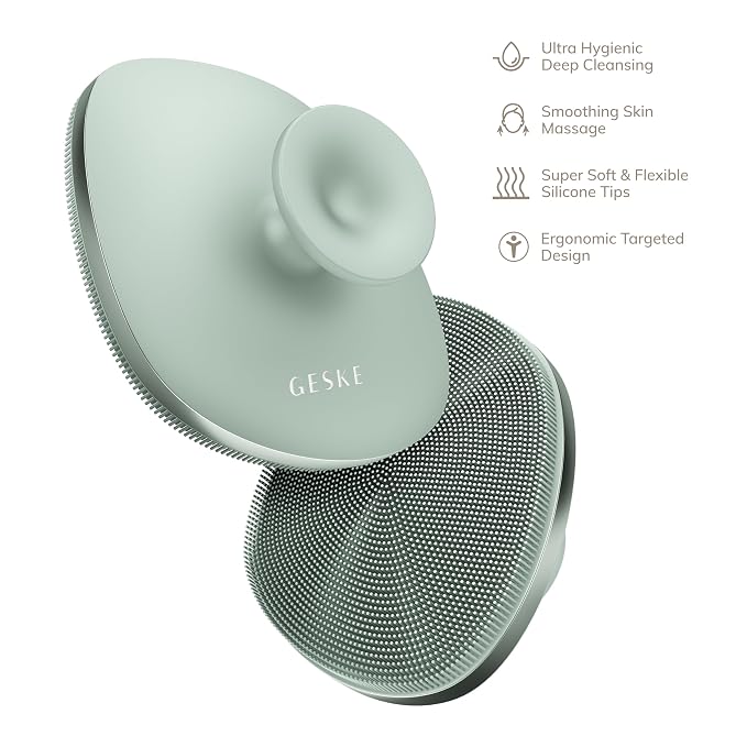 GESKE Body Brush | 4 in 1 | Design with Metal Ring | Cleansing Brush for the Entire Body | Professional Deep Cleaning | Soft Silicone Bristles | Ergonomic Two-Finger Design