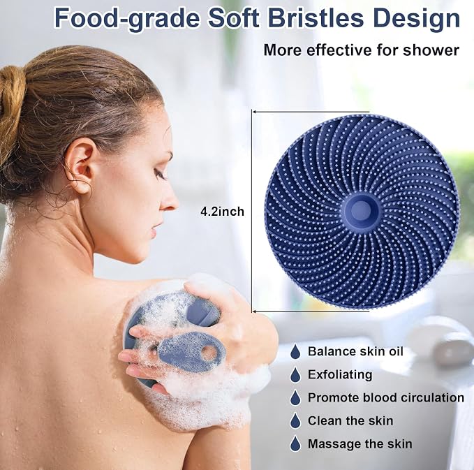 Food-Grade Silicone Body Scrubber Exfoliating & Massaging Brush, Dark Blue | INNERNEED Hygienic Shower Scrub Skin Wash Bath Tool for All Skin Types, Lathers Well, Longer Service Life