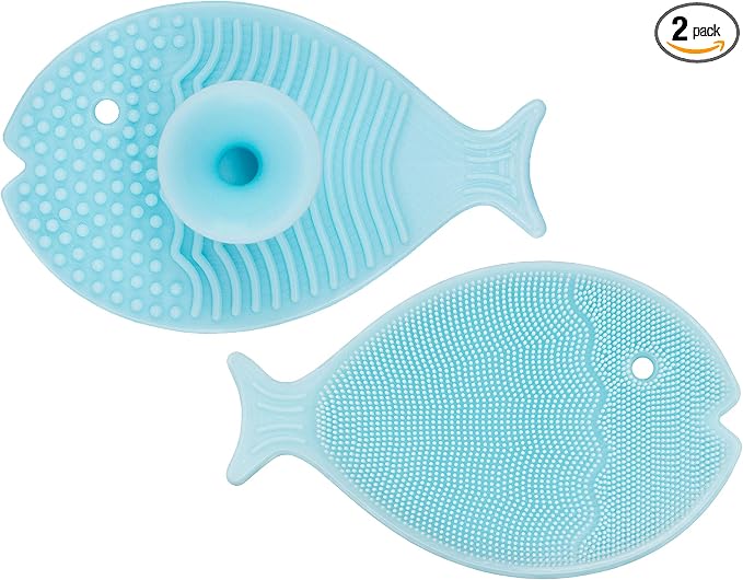 Innobaby Bathin Smart Silicone Cradle Cap Brush for Baby, Essential for Dry Skin & Eczema, Gentle Scrubber & Exfoliator with Suction Handle, Quick Dry Food Grade Silicone, Blue (2 Pack)
