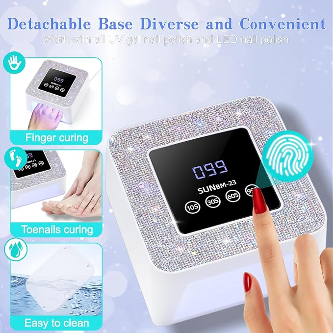 UV LED Nail Lamp, UV Dryer for Gel Nail Polish, Plug-in Diamond Nail Dryer with Touch Control, Auto Sensor and 4 Timer Settings