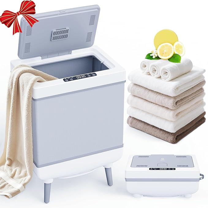 Labiim [Truly Upgrade Foldable] Luxury Towel Warmer, 35L Extra Large Towel Warmer Bucket Fits 4 Oversized 40"x70"Towels, Fast Heat Portable Blanket Heater for Bathroom Spa PJs &More, Pear White