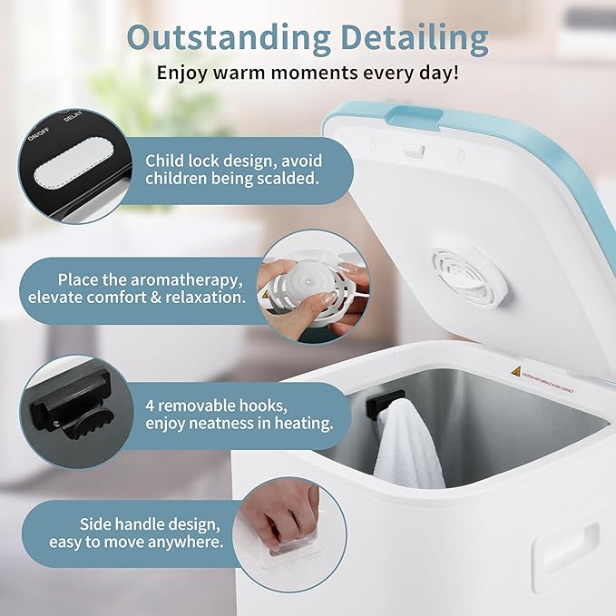 Towel Warmer for Bathroom, 26L Luxury Towel Warmer Bucket with LED Display, 3 Heating Modes, Delay Time Up to 24 Hours, Child Lock, Hot Towel Heater - Sky Blue