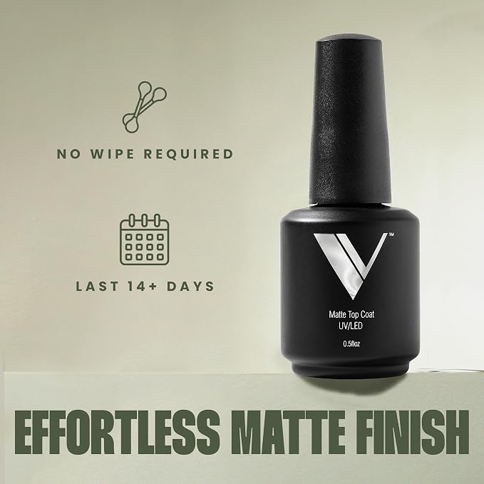 V Beauty Pure Non-Wipe Gel Top Coat Nail Polish - Long-lasting, Matte, 15ml | No Chip Nail Polish Topcoat with Matte Finish for Stronger Nail Beds - Led & UV Light Gel Polish for Pedicures & Manicures