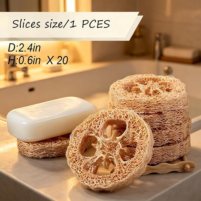 Natural Loofah Slices Cuts for Soap Making-20 Pack Organic Luffa Loofa Sponges for Soap Holder Handmade DIY Loofa Pet Toy Loofahs